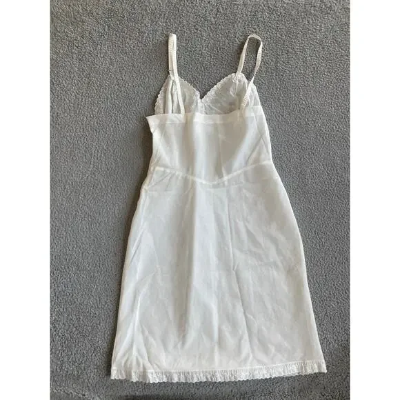 Vintage Slip Chemise Dress Medium 38 Sheer Embroidery White Lingerie Coquette - Picture 5 of 14